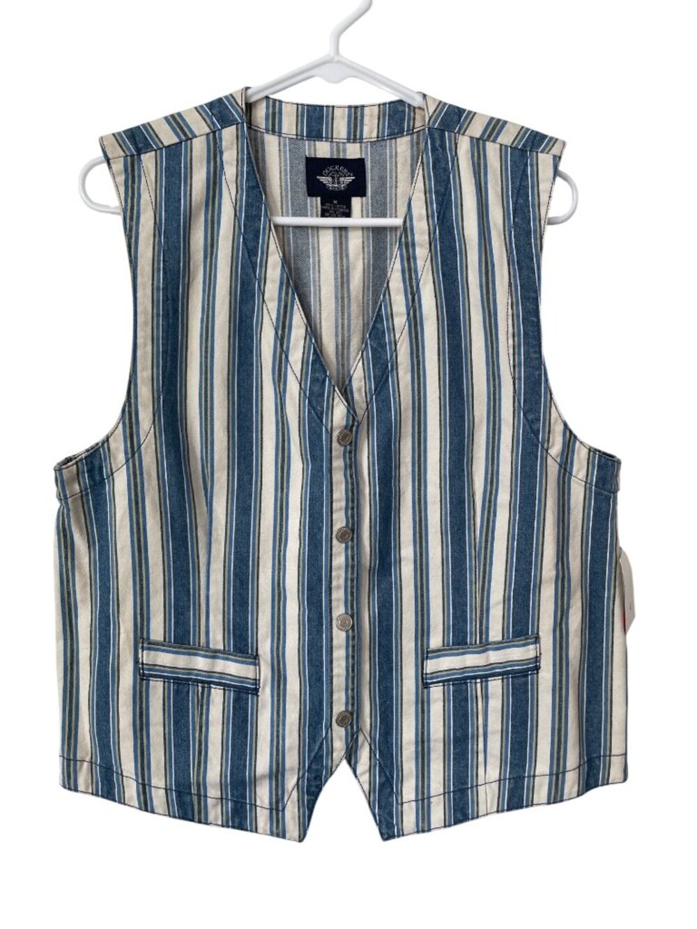Vintage Dockers Vest Size Medium Striped Cotton Button Front Blue Deadstock NEW